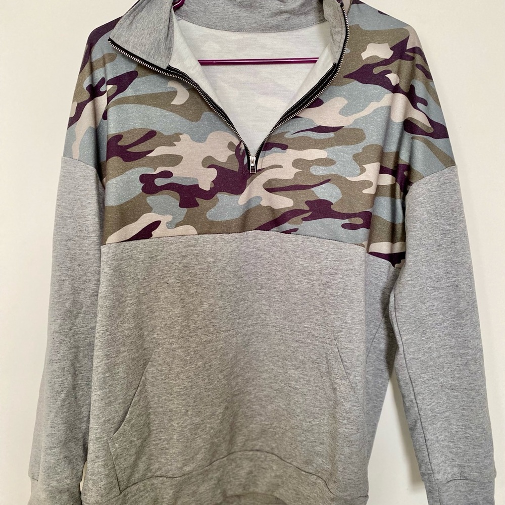 Camo color block quarter zip